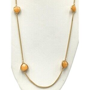 Vintage Long Gold Tone Station Necklace 40" inch Faceted Yellow Acrylic triangle